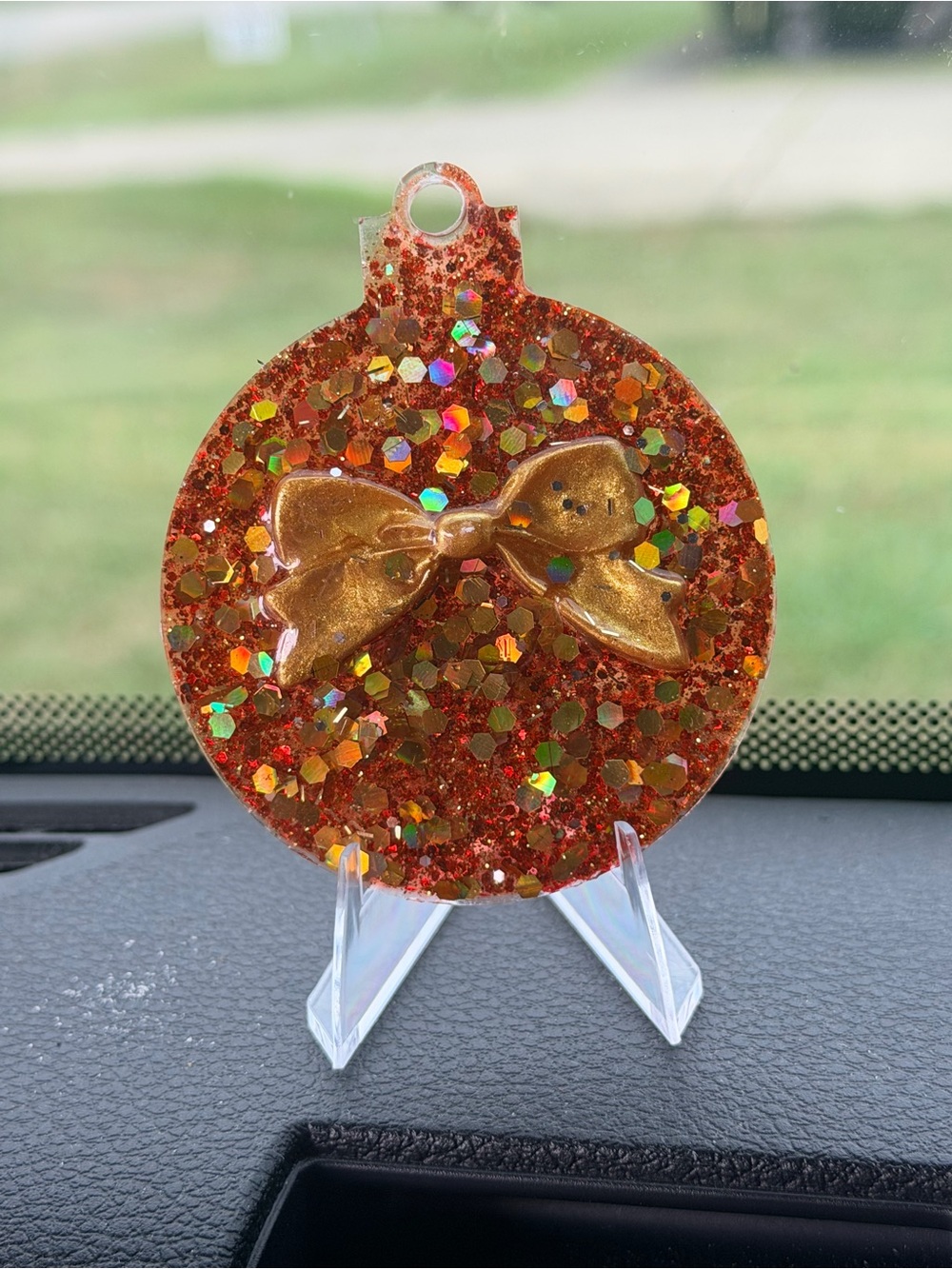 Gold Bow Orange Glitter Holiday Ornament